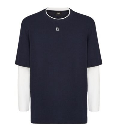 FENDI BLUE COTTON T-SHIRT