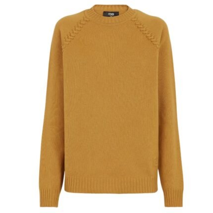 FENDI SWEATER OCHER CASHMERE AND WOOL PULLOVER