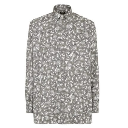 FENDI GRAY JEWELS SILK SHIRT