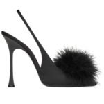 SAINT LAURENT PARADIS SANDALS IN SATIN AND FEATHERS
