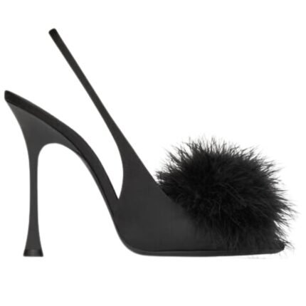 SAINT LAURENT PARADIS SANDALS IN SATIN AND FEATHERS