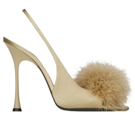 SAINT LAURENT PARADIS SANDALS IN SATIN AND FEATHERS