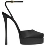 SAINT LAURENT LA SCANDALE PLATFORM SANDALS IN SATIN CREPE