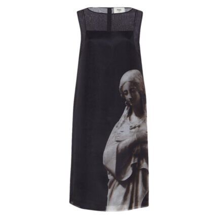 FENDI BLACK PRINTED ORGANZA DRESS