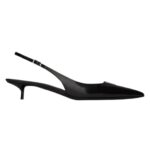 SAINT LAURENT CHERISH SLINGBACK PUMPS IN GLAZED LEATHER AND RHINESTONES