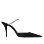 SAINT LAURENT BARBARA MULES IN SATIN CREPE AND RHINESTONES