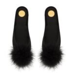 SAINT LAURENT LIDO SLIP-ONS IN SATIN CREPE AND FEATHERS
