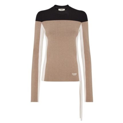 FENDI SWEATER BEIGE WOOL AND VISCOSE JUMPER