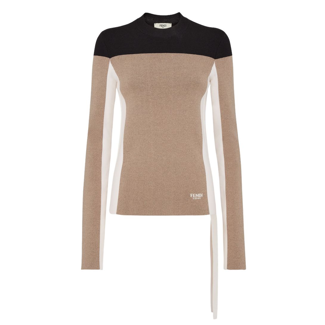 1 FENDI SWEATER BEIGE WOOL AND VISCOSE JUMPER
