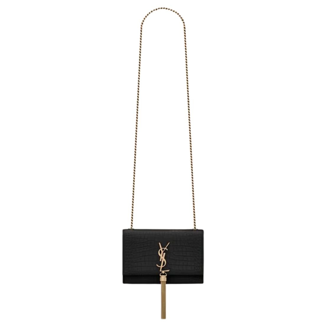 1 SAINT LAURENT KATE SMALL TASSEL IN CROCODILE-EMBOSSED LEATHER