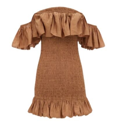 SAINT LAURENT SMOCKED DRESS IN CANVAS