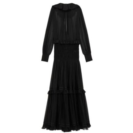 SAINT LAURENT RUFFLED DRESS IN SILK CREPE MUSLIN