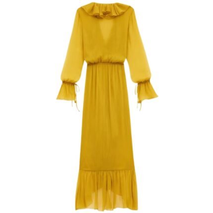 SAINT LAURENT RUFFLED DRESS IN SILK CREPON MUSLIN