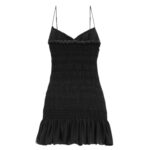 SAINT LAURENT SMOCKED DRESS IN SILK MUSLIN CREPE