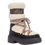 FENDI APRES CHIC WHITE SHEEPSKIN AND BLACK SUEDE BOOTS