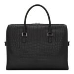 SAINT LAURENT DUFFLE BRIEFCASE BAG IN CROCODILE EMBOSSED MATTE LEATHER