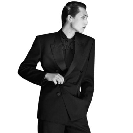 SAINT LAURENT TUXEDO JACKET IN GRAIN DE POUDRE