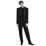 SAINT LAURENT TUXEDO HIGH WAISTED PANTS IN GRAIN DE POUDRE