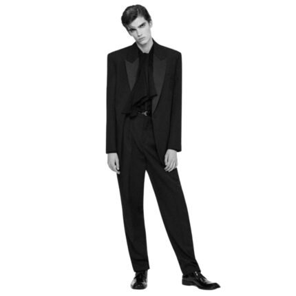 SAINT LAURENT TUXEDO HIGH WAISTED PANTS IN GRAIN DE POUDRE