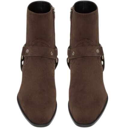 SAINT LAURENT WYATT HARNESS BOOTS IN SUEDE