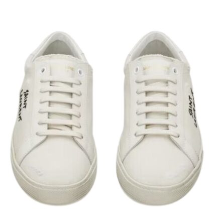 SAINT LAURENT COURT CLASSIC SL/06 EMBROIDERED SNEAKERS IN CANVAS AND LEATHER