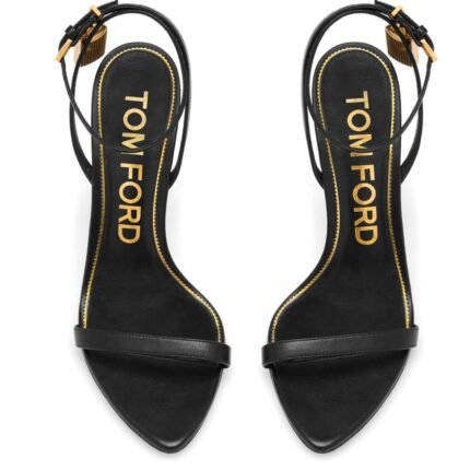 TOM FORD SHINY LEATHER PADLOCK POINTY NAKED SANDAL BLACK