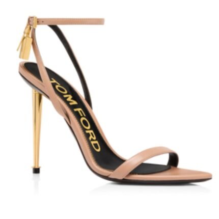 TOM FORD SHINY LEATHER PADLOCK POINTY NAKED SANDAL FLESH