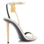 TOM FORD SHINY LEATHER PADLOCK POINTY NAKED SANDAL CHALK