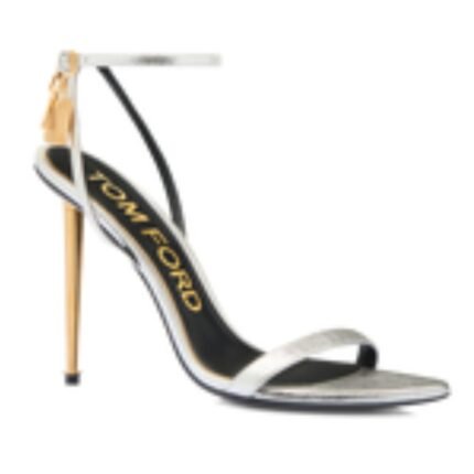 TOM FORD LAMINATED NAPPA LEATHER PADLOCK POINTY NAKED SANDAL SILVER
