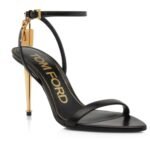 TOM FORD SHINY LEATHER PADLOCK POINTY NAKED SANDAL 85MM BLACK