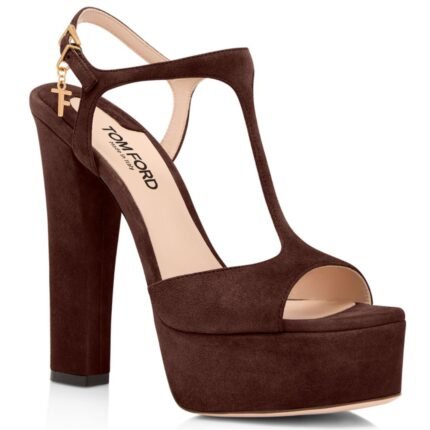 TOM FORD SUEDE LEATHER ANGELINA PLATFORM SANDAL DARK WHISKY