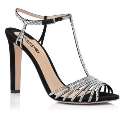 TOM FORD CRYSTAL EMBELLISHED SUEDE LEATHER JERRY SANDAL BLACK