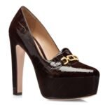 TOM FORD SHINY STAMPED CROCODILE LEATHER WHITNEY PLATFORM PUMP ESPRESSO
