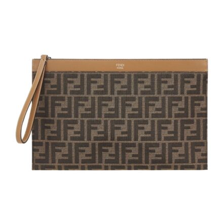 FENDI LARGE FLAT FF JACQUARD FABRIC POUCH