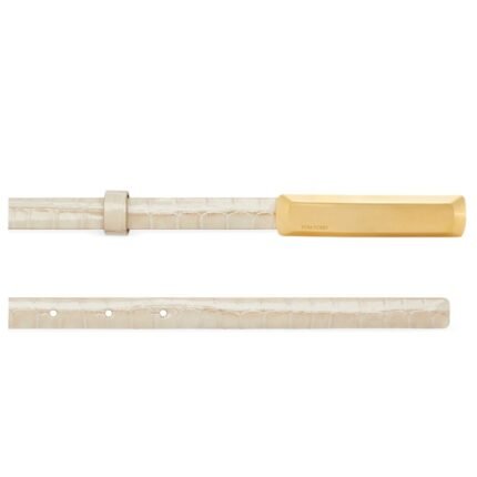 TOM FORD STAMPED CROCODILE LEATHER 15 MM BAR BELT IVORY