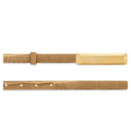 TOM FORD STAMPED CROCODILE LEATHER 15 MM BAR BELT SAFARI BEIGE