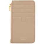 TOM FORD PALMELLATO EFFECT LEATHER ZIPPED CARD HOLDER LIGHT BEIGE