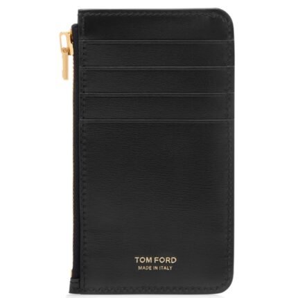 TOM FORD PALMELLATO EFFECT LEATHER ZIPPED CARD HOLDER BLACK
