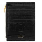 TOM FORD STAMPED CROCODILE LEATHER ZIPPED CARD HOLDER BLACK
