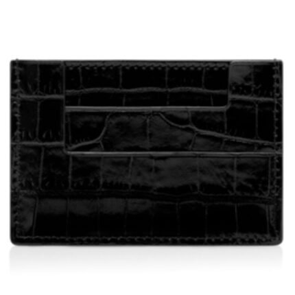 TOM FORD SHINY STAMPED CROCODILE LEATHER CLASSIC TF CARD HOLDER BLACK