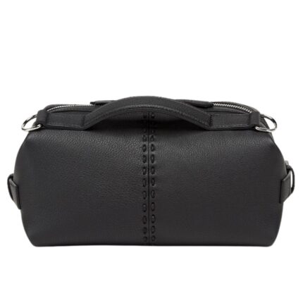 FENDI SELLERIA SIESTA SMALL BLACK LEATHER BAG WITH 266 HAND-SEWN TOPSTITCHES