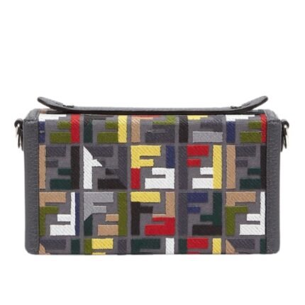 FENDI SOFT TRUNK BAGUETTE CANVAS BAG WITH MULTICOLOR FF EMBROIDERY