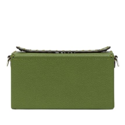 FENDI SELLERIA SOFT TRUNK BAGUETTE GREEN LEATHER BAG WITH 253 HAND-SEWN TOPSTITCHES