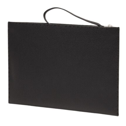 FENDI SELLERIA FLAT POUCH MEDIUM GREEN WITH 196 HAND-SEWN TOPSTITCHES