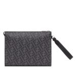 FENDI DIAGONAL CLUTCH GRAY FABRIC POUCH