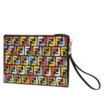 FENDI FF FLAT LUNAR NEW YEAR BLACK LEATHER POUCH
