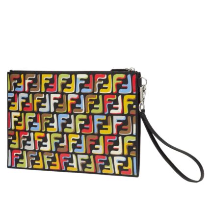 FENDI FF FLAT LUNAR NEW YEAR BLACK LEATHER POUCH