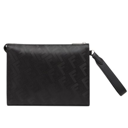 FENDI SHADOW DIAGONAL CLUTCH BLACK LEATHER POUCH