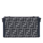 FENDI SOFT TRUNK BAGUETTE FF JACQUARD AND BLUE LEATHER BAG