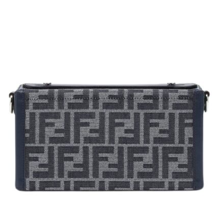 FENDI SOFT TRUNK BAGUETTE FF JACQUARD AND BLUE LEATHER BAG